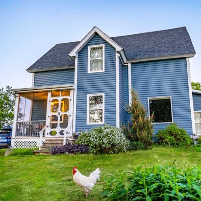 This image is an exterior view of our Cape Breton Bed and Breakfast farmhouse.